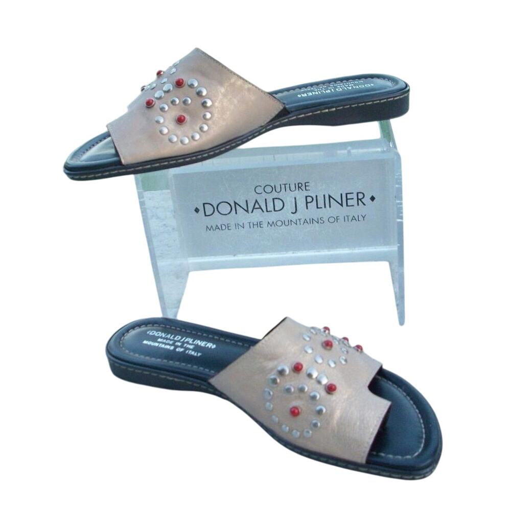 Donald Pliner Metallic Leather Shoe Rubber Flex Shoe Sandal Slide New NWT $285